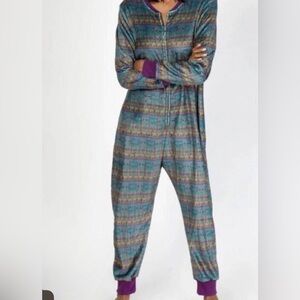 Natural Life Pajama Onesie full zip soft fleece jewel tone boho print NWT L/XL